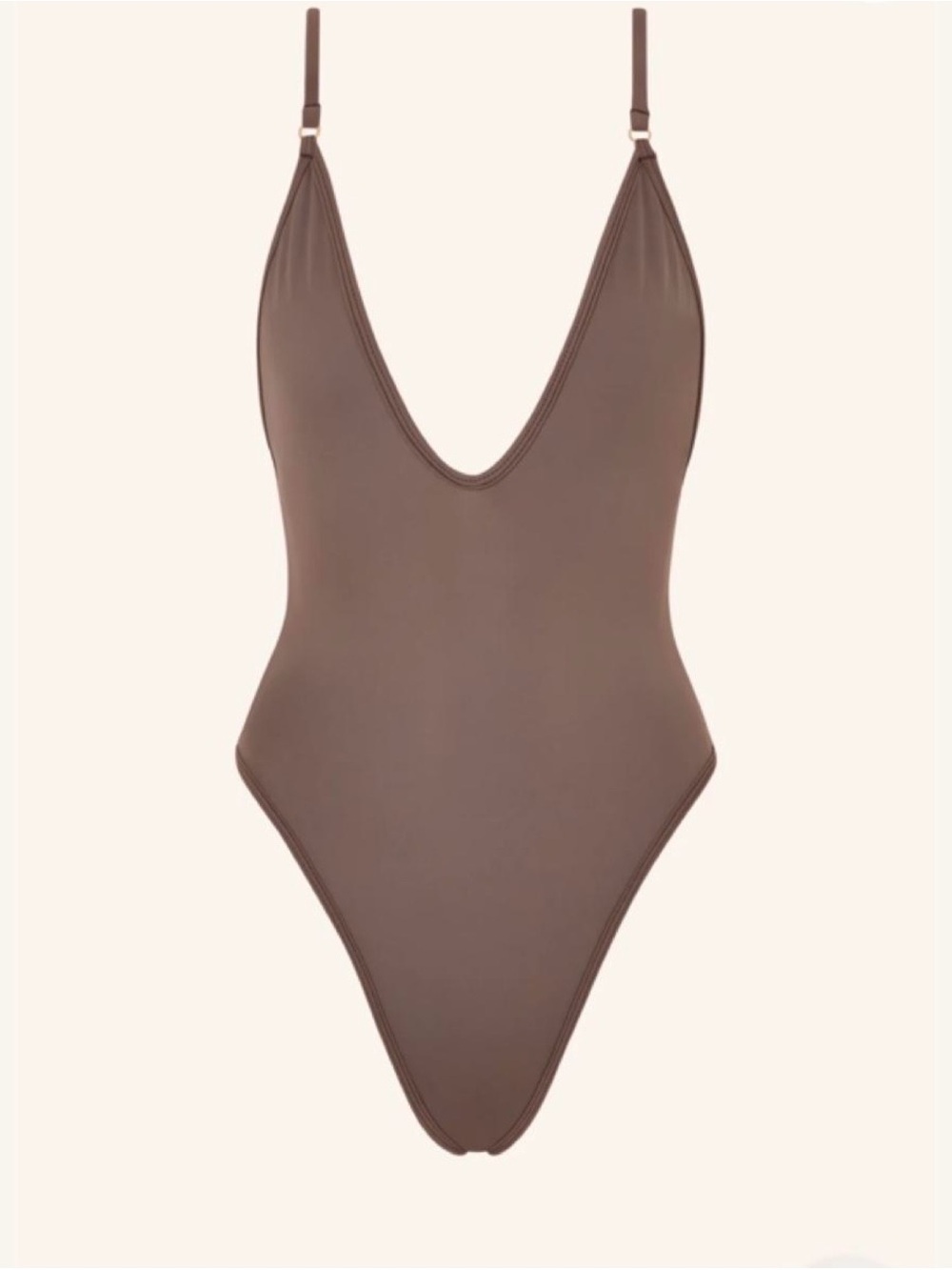 Minimal Scoop V-Neck Brown One-Piece Swimsuit